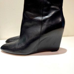 Black calf leather Brian Atwood wedge booties